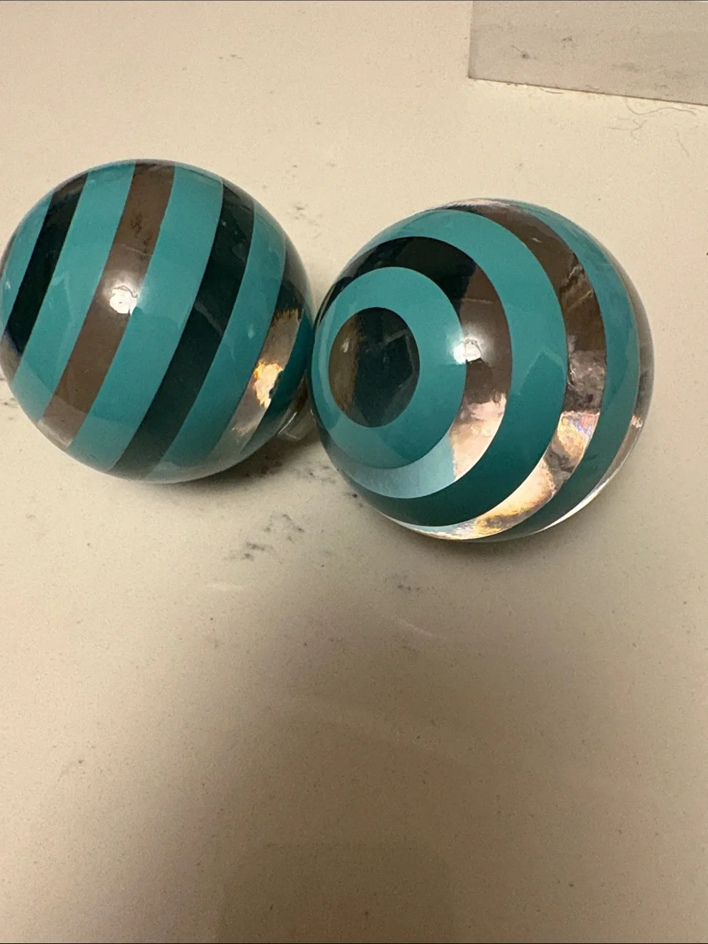 Decorative Turquoise and Silver Curtain Rod Finials - Pair